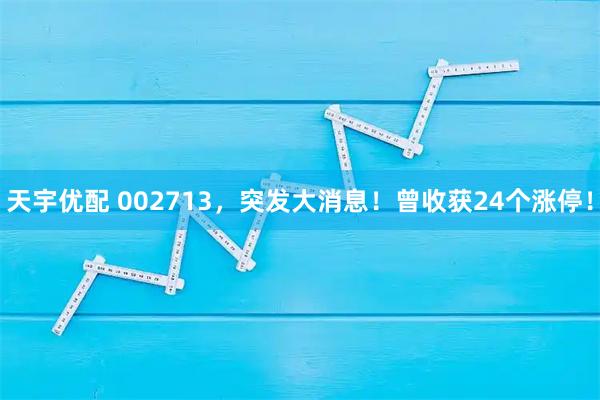 天宇优配 002713,突发大消息!曾收获24个涨停!