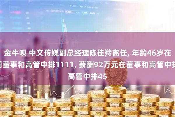金牛呗 中文传媒副总经理陈佳羚离任, 年龄46岁在公司董事和高管中排1111, 薪酬92万元在董事和高管中排45